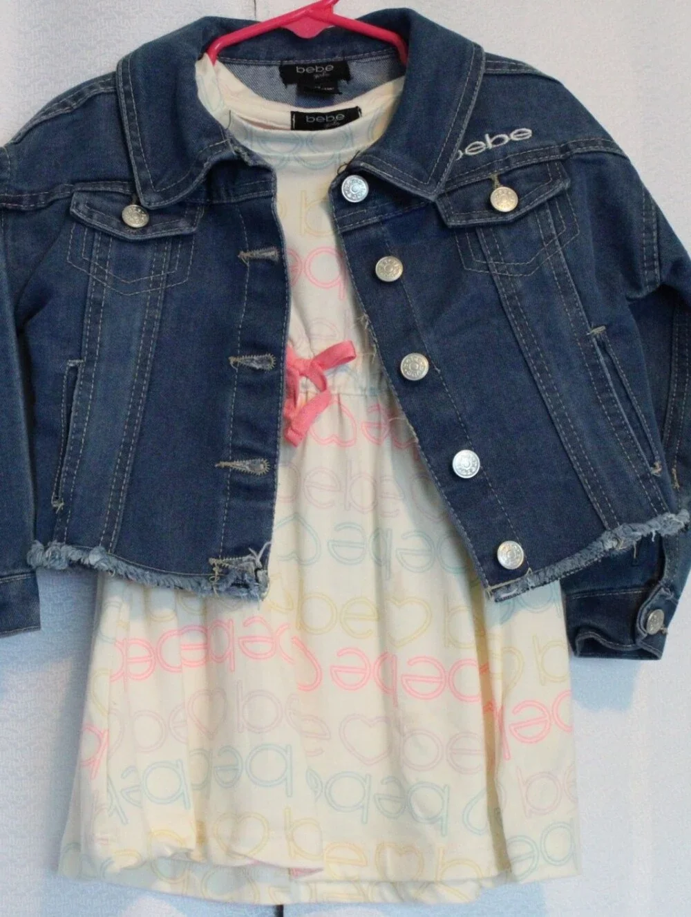 NWT Bebe Kids 2pc Dress & Denim Jacket Set Girls 2T
